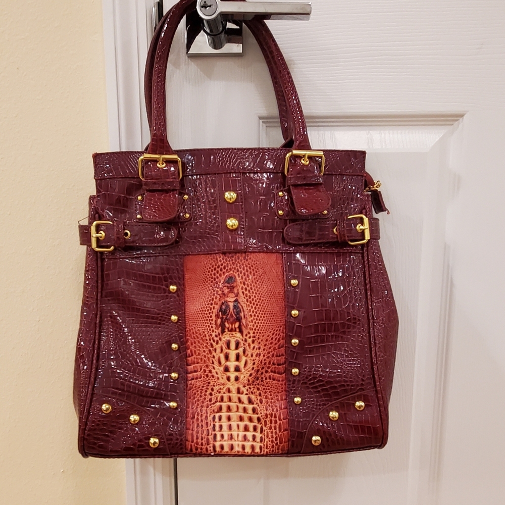 Red Faux leather crocodile embossed handbag